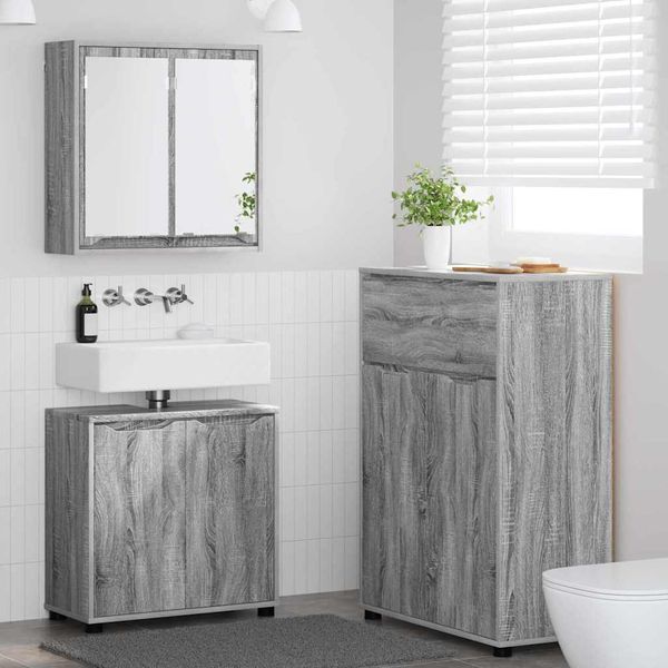 vidaXL Sada kúpeľňového nábytku 3 pcs Sivý Sonoma Kompozitné drevo