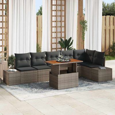 vidaXL Súprava záhradných pohoviek s úložiskom 7 pcs Sivá Poly ratan