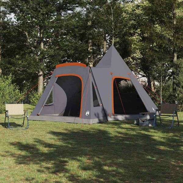 vidaXL Teepee stan pre 5 osôb Šedá a oranžová 545 x 450 x 295 cm