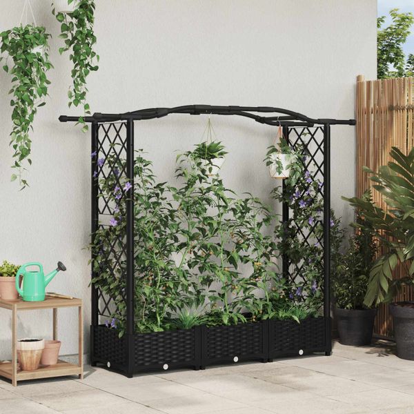 vidaXL Vyvýšený záhon s mriežkou a strechou Čierna 169 x 40 x 123 cm