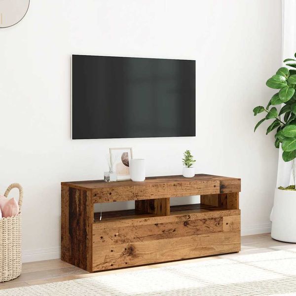 vidaXL TV skrinka s LED staré drevo 90x35x40 cm kompozitné drevo
