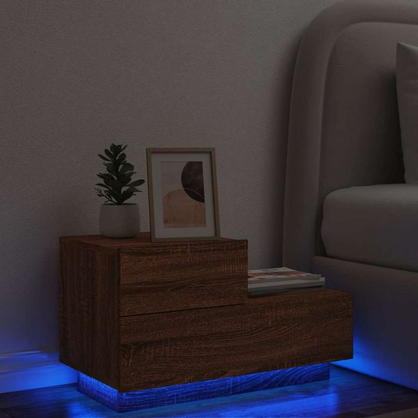 vidaXL Nočný stolík s LED svetlami hnedý dub 70x36x40,5 cm