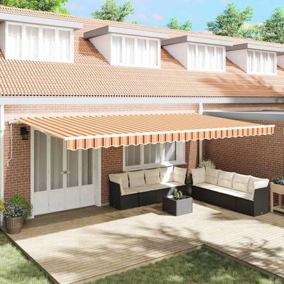 vidaXL Sklopná markíza Žltá a oranžová 600 × 300 cm Tkanina a hliník
