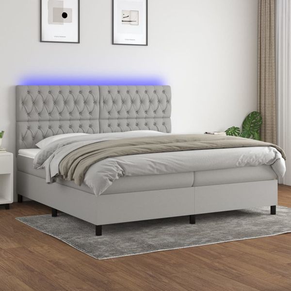 vidaXL Posteľ boxsping s matracom a LED bledosivá 200x200 cm látka