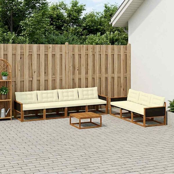vidaXL Záhradná súprava gaučov s vankúšom 8 pcs Prírodná a krémová