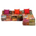 vidaXL 3-miestna modulárna taburetka, patchwork, látka
