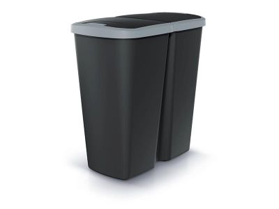 Kôš odpadkový COMPACTA Q DUO čierna so svetlo šedým vekom 45l