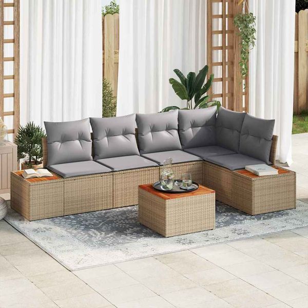 vidaXL Súprava záhradných pohoviek s vankúšom 6 pcs Béžová Poly ratan