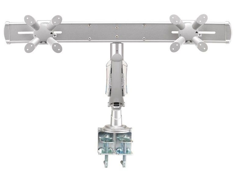 Neomounts FPMA-D940D / Flat Screen Desk Mount (clamp) / Silver Držák, VESA, stolní, pro 2 ploché monitory, úhloprícka 10"-24", náklon 60°, otácení 360°, rotace 180°, nosnost 14kg, stríbrný