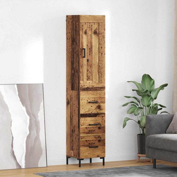 vidaXL Highboard Staré drevo 34,5 x 34 x 180 cm Kompozitné drevo