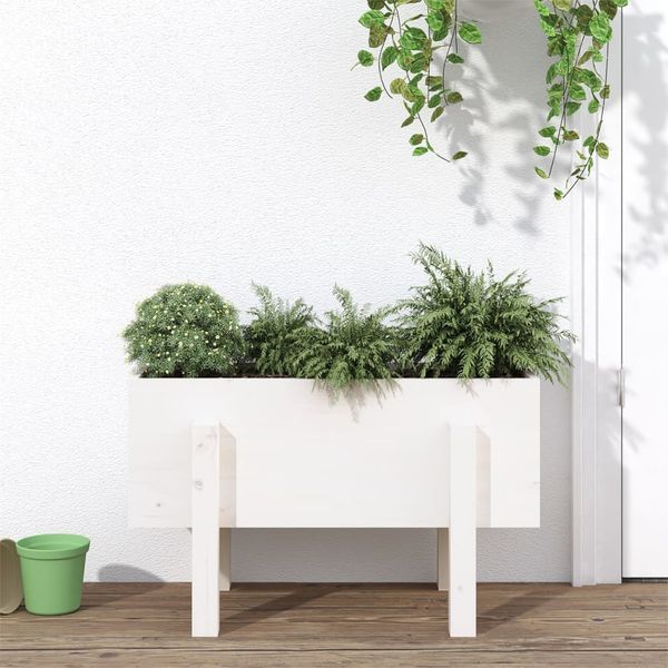vidaXL Záhradný kvetináč biely 62x30x38 cm borovicový masív