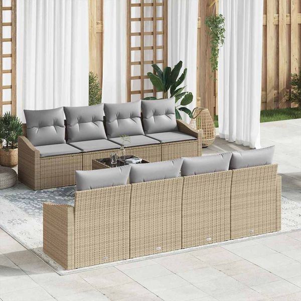 vidaXL Sada pohoviek s vankúšom 9 pcs Beige a svetlo šedá polyratan