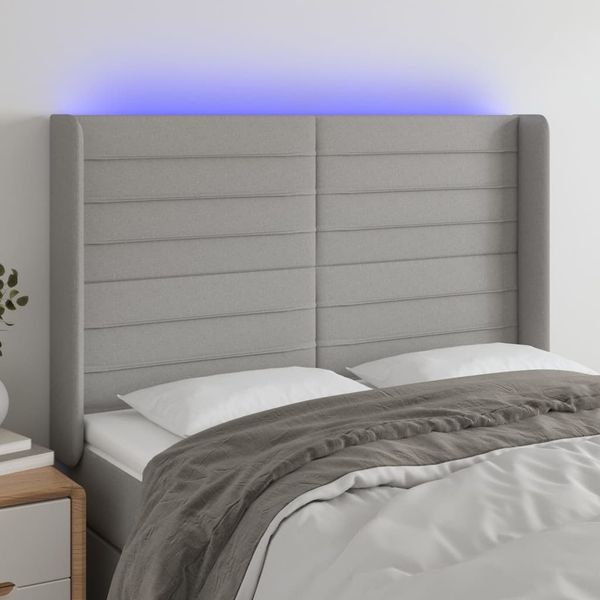 vidaXL Čelo postele s LED bledosivé 147x16x118/128 cm látka