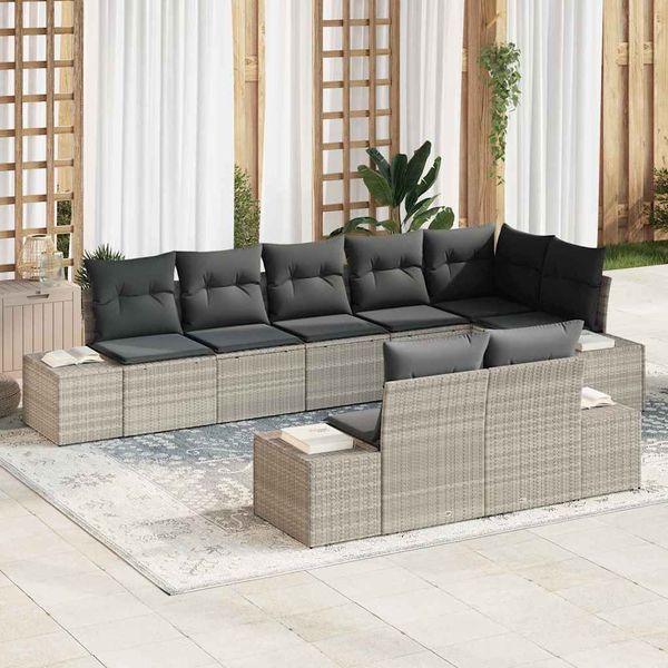 vidaXL Súprava záhradných pohoviek 8 pcs Svetlosivá Poly ratan