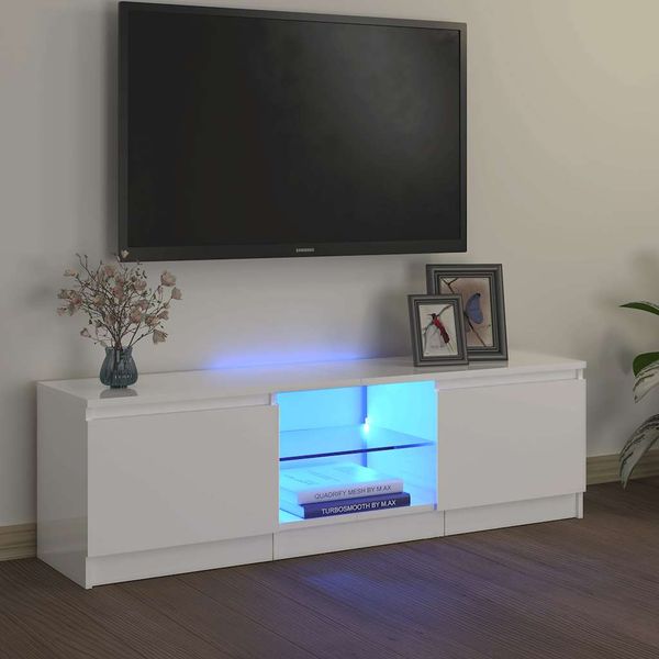 vidaXL TV skrinka s LED svetlami lesklá biela 120x30x36 cm