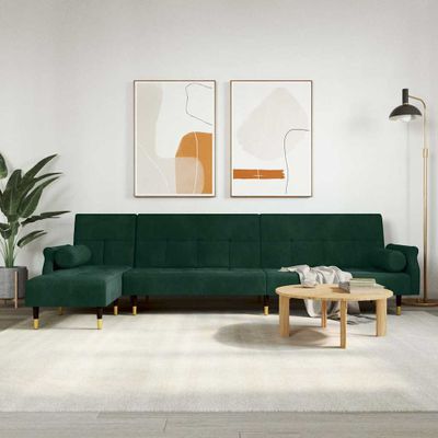 vidaXL Pohovka v tvare L tmavozelená 271x140x70 cm zamat