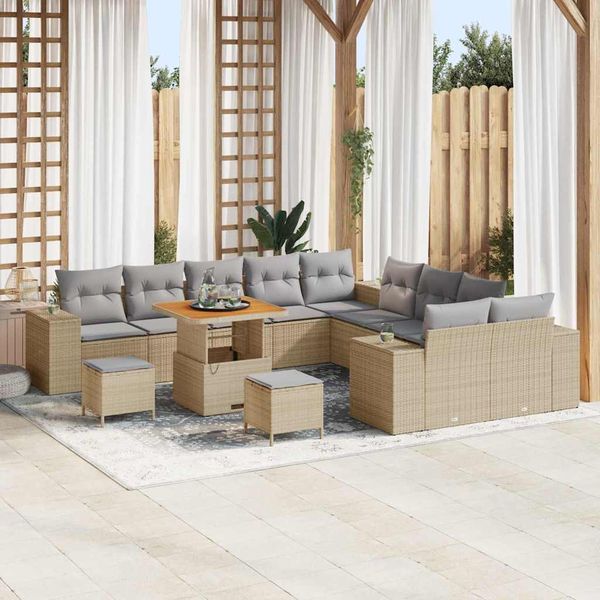 vidaXL Súprava záhradných pohoviek s vankúšom 13 pcs Béžová polyratan