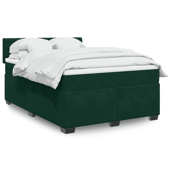 vidaXL Posteľný rám boxsping s matracom tmavozelený 140x190 cm zamat