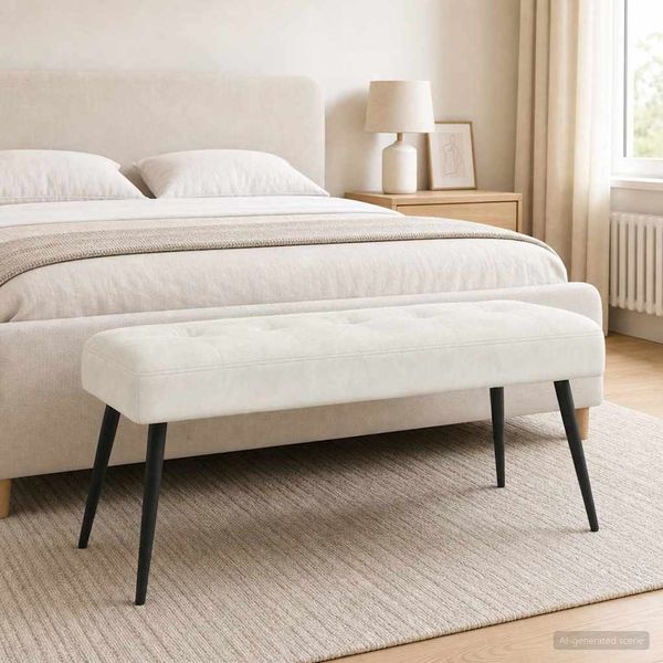 vidaXL Lavica s gombíkovým prešívaním Krémová 110 x 40 x 46 cm Zamat
