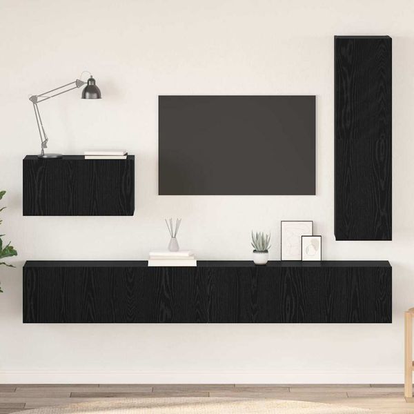 vidaXL Zostava TV skriniek Nástenný 4 pcs Čierny dub Kompozitné drevo