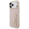 Puzdro Karl Lagerfeld z PU kože s logom Karl script a kovovými tlačidlami fotoaparátu pre iPhone 17 Pro Max ružová
