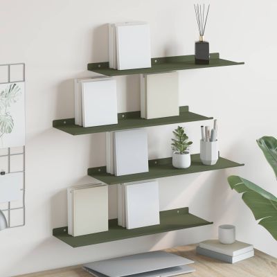 vidaXL Závesná polica 4 ks Olivová zelená 60 x 18 x 2,5 cm Oceľ