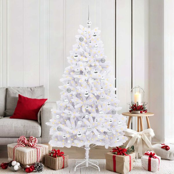 vidaXL Umelý Sklápací Vianočný Stromček Biela 180 cm PVC a oceľ