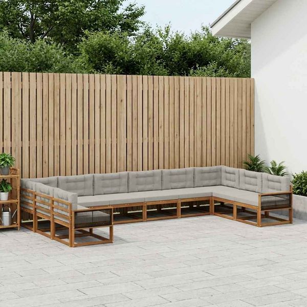 vidaXL Záhradná súprava gaučov s vankúšom 10 pcs Prírodná a svetlosivá