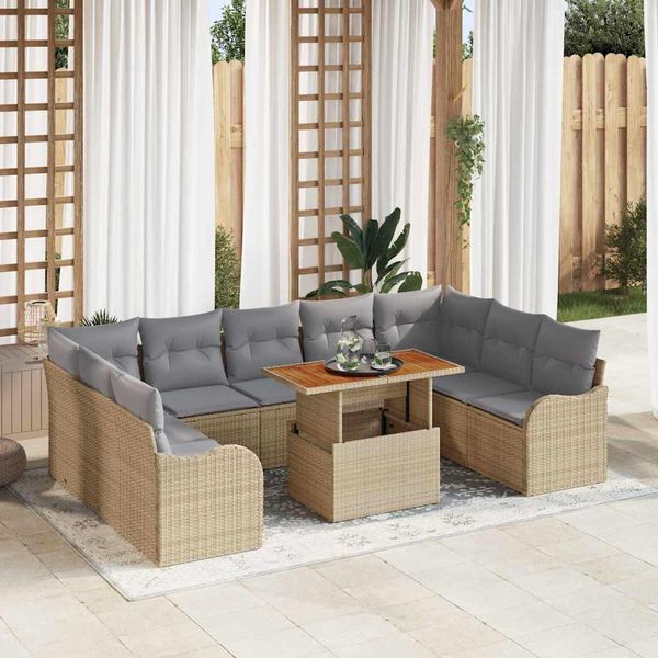 vidaXL Súprava záhradných pohoviek 10 pcs béžová a svetlosivá