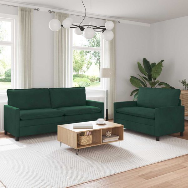 vidaXL Sada pohoviek 2 pcs Tmavozelená Zamat