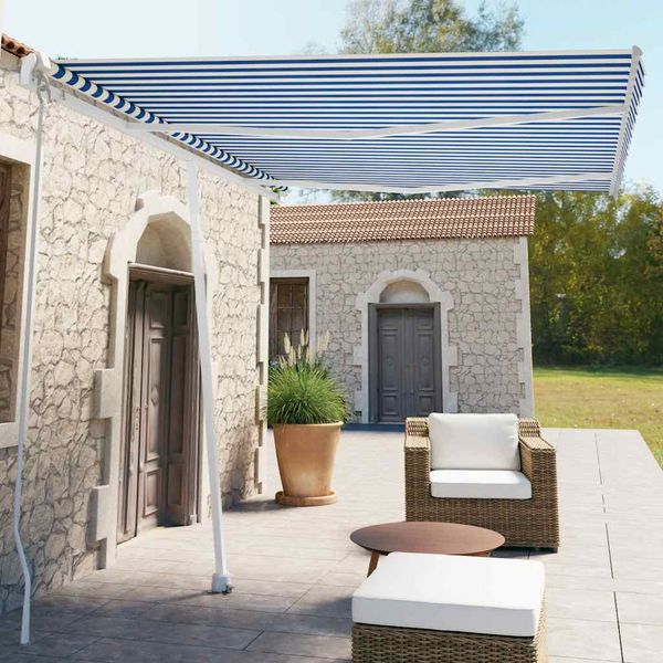 vidaXL Voľne stojaca ručne zaťahovacia markíza 350x250 cm, modro biela