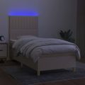 vidaXL Posteľ boxsping s matracom a LED krémová 90x200 cm látka