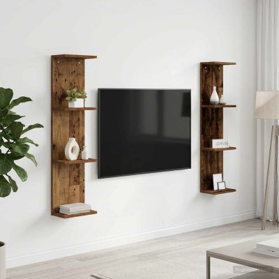 vidaXL Stenná polica 2 ks Staré drevo 25 x 15 x 100 cm