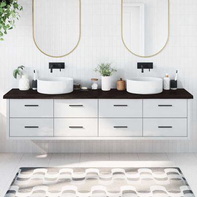 vidaXL Kúpeľňová doska tmavohnedá 220x60x(2-4) cm ošetrený masív