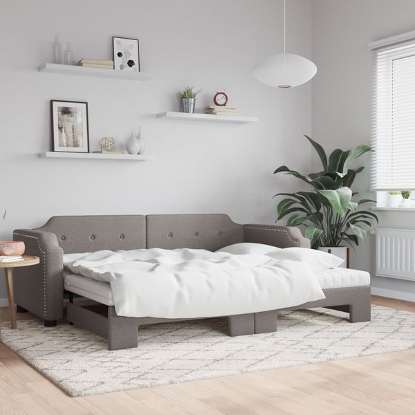 vidaXL Rozkladacia denná posteľ s matracmi sivohnedá 80x200 cm látka