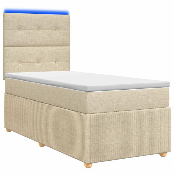 vidaXL LED boxspring posteľ s matracom Krémová 90 x 190 cm Látka