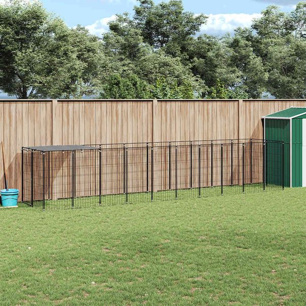 vidaXL Koterec pre psy čierny 6,05 m² oceľ