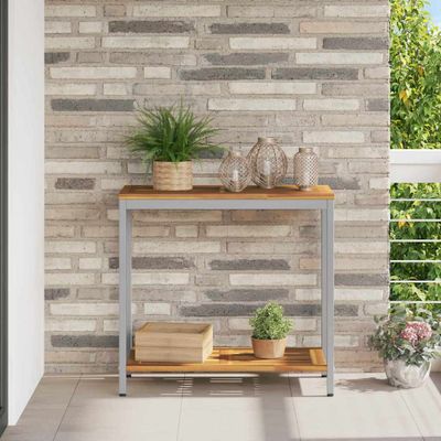 vidaXL Vonkajší stôl s úložiskom Prírodná a šedá 80 x 35 x 75 cm