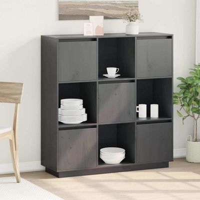 vidaXL Vysoká skrinka sivá 110,5x35x117 cm masívna borovica