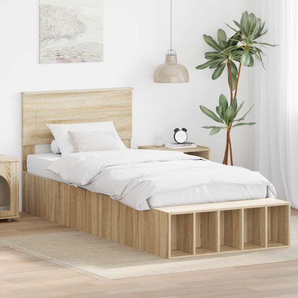 vidaXL Rám postele s poličkou Sonoma dub 75 x 190 cm Kompozitné drevo