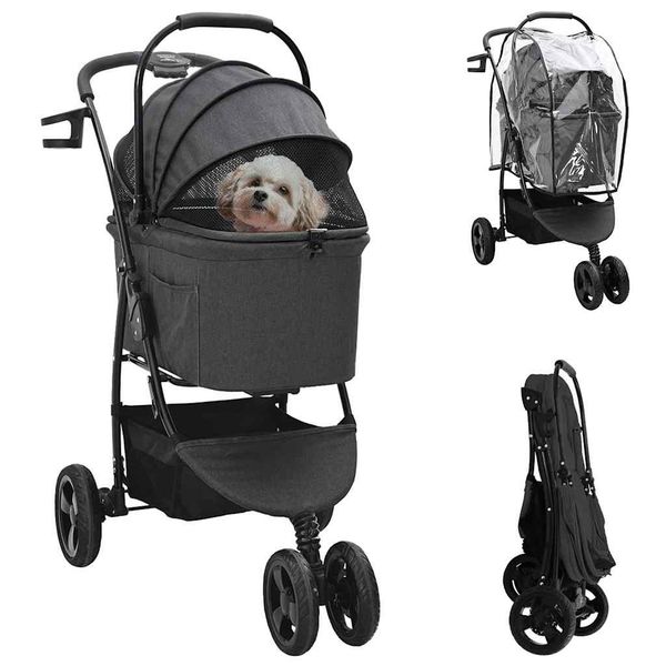 vidaXL Skladaný kočík pre domáce zvieratá Čierna 78 x 54 x 101 cm