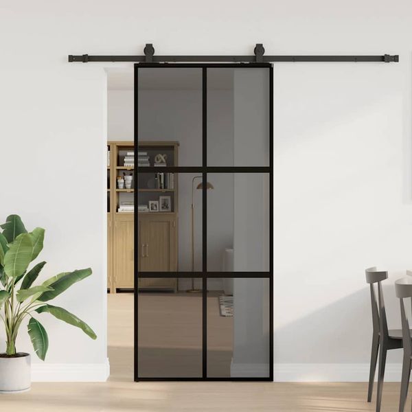 vidaXL Posuvné dvere s kovaním čierne 90x205 cm tvrdené sklo