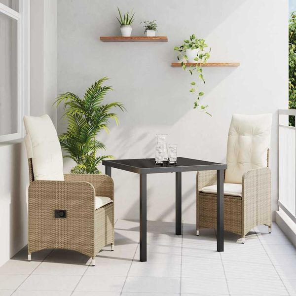 vidaXL Záhradný jedálenský set 3 pcs Béžová polyratan