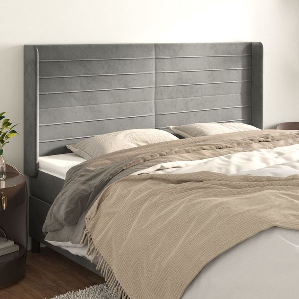 vidaXL Čelo postele so záhybmi bledosivé 203x16x118/128 cm zamat