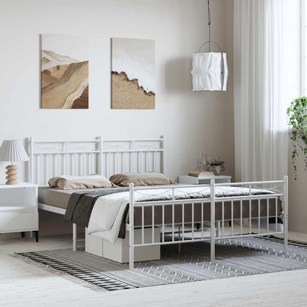 vidaXL Kovový rám postele s čelom a podnožkou biely 150x200 cm