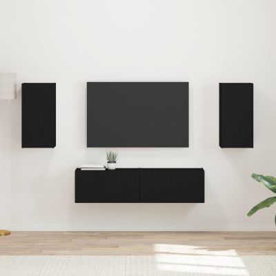 vidaXL Zostava TV skriniek 4 pcs Čierna Kompozitné drevo