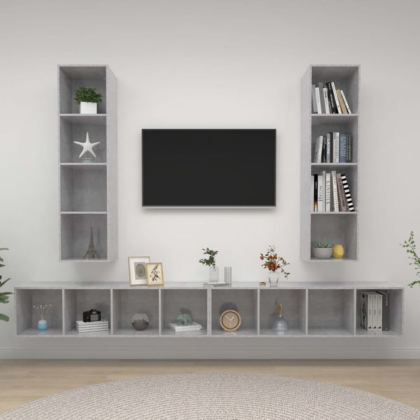 vidaXL Nástenné TV skrinky 4 ks betónovo-sivé drevotrieska