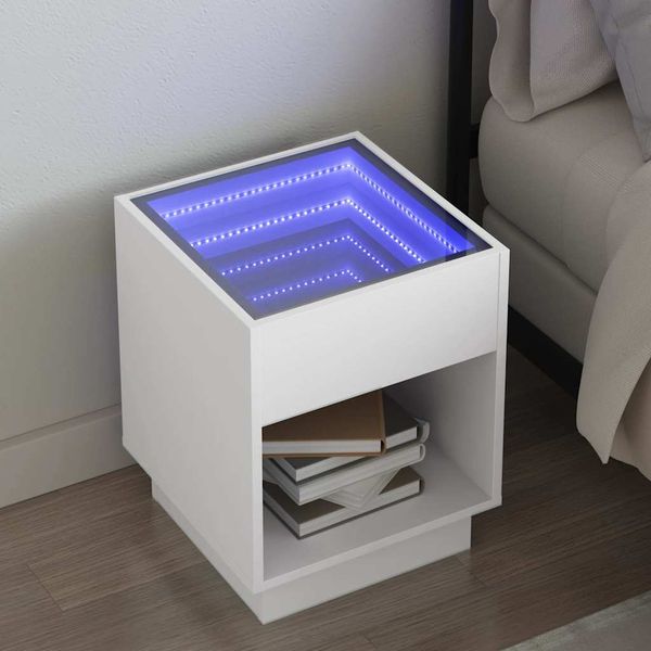 vidaXL Nočný stolík s nekonečnými LED biely 40x40x50 cm
