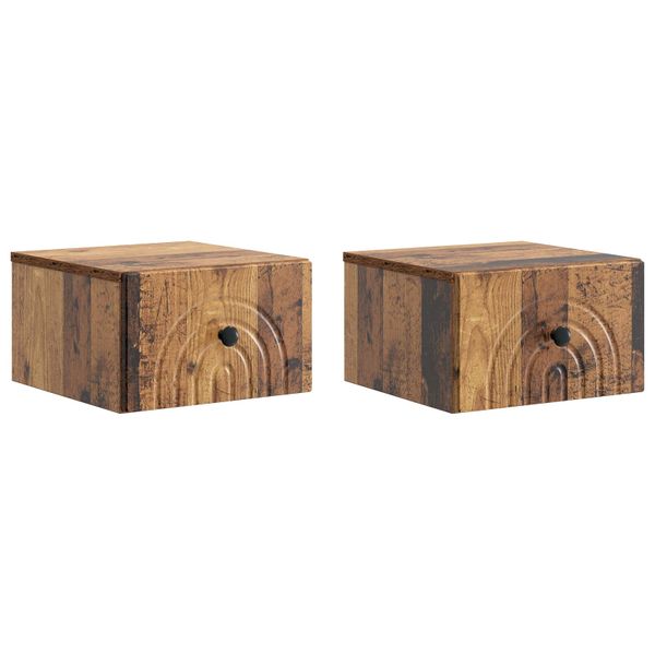 vidaXL Nástenná nočná skrinka 2 pcs Staré drevo 33 x 34,5 x 20 cm