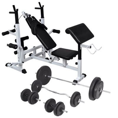 vidaXL Posilňovacia lavica so stojanom na závažie a sadou činiek 90 kg